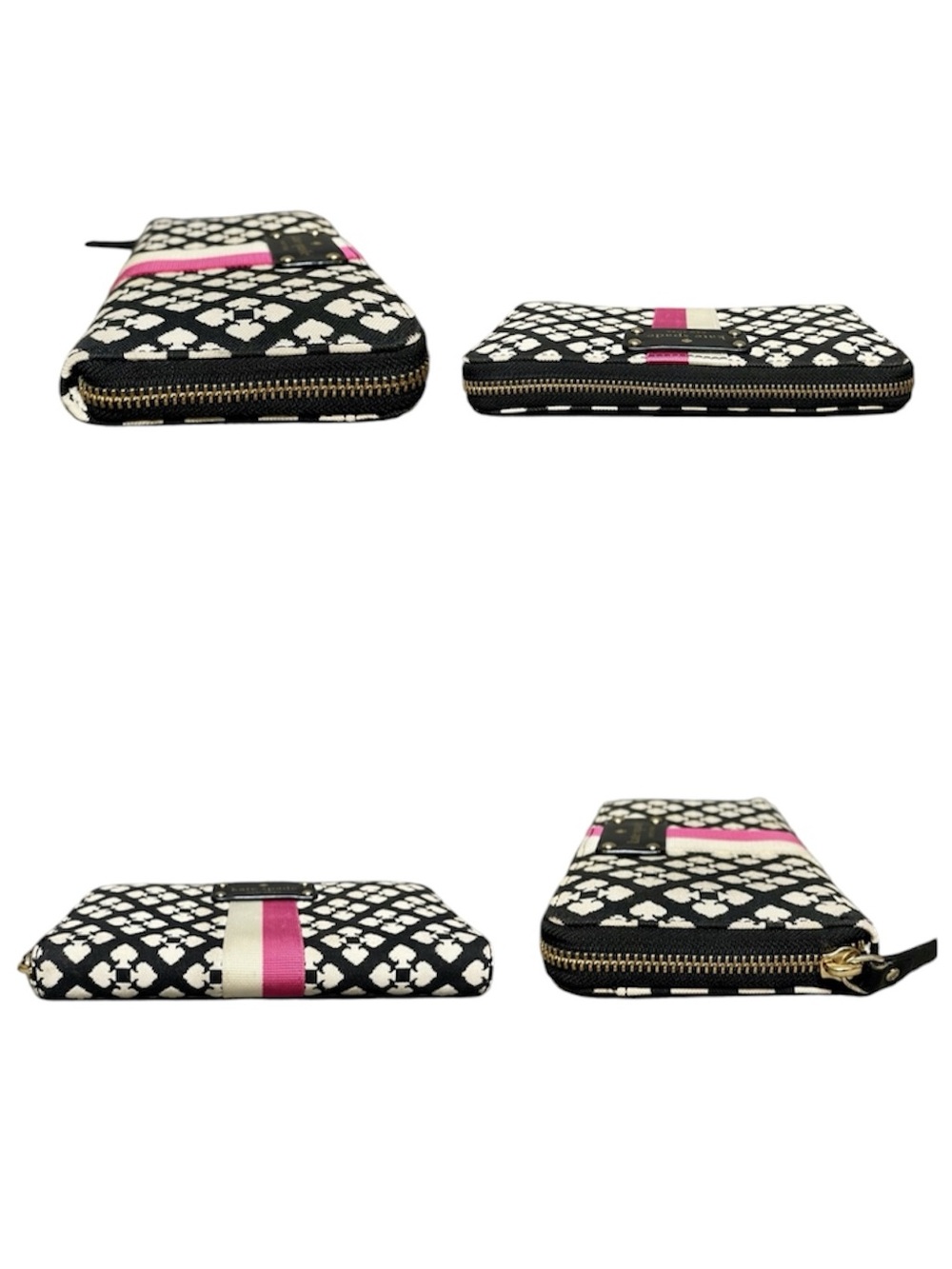 Kate Spade Varsity Stripe Black White Floral Spade Long Wallet - Picture 4 of 8